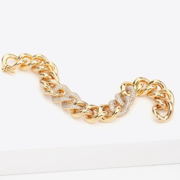 18K Gold Plated Cubic Zirconia Chain Bracelet For Women - Picture 5 of 6